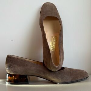 Salvatore Ferragamo Brown Suede with Tortoiseshell Heel